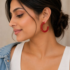 Ruby Bloom Beaded  Hoop Earrings