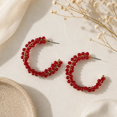 Ruby Bloom Beaded  Hoop Earrings