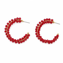 Ruby Bloom Beaded  Hoop Earrings