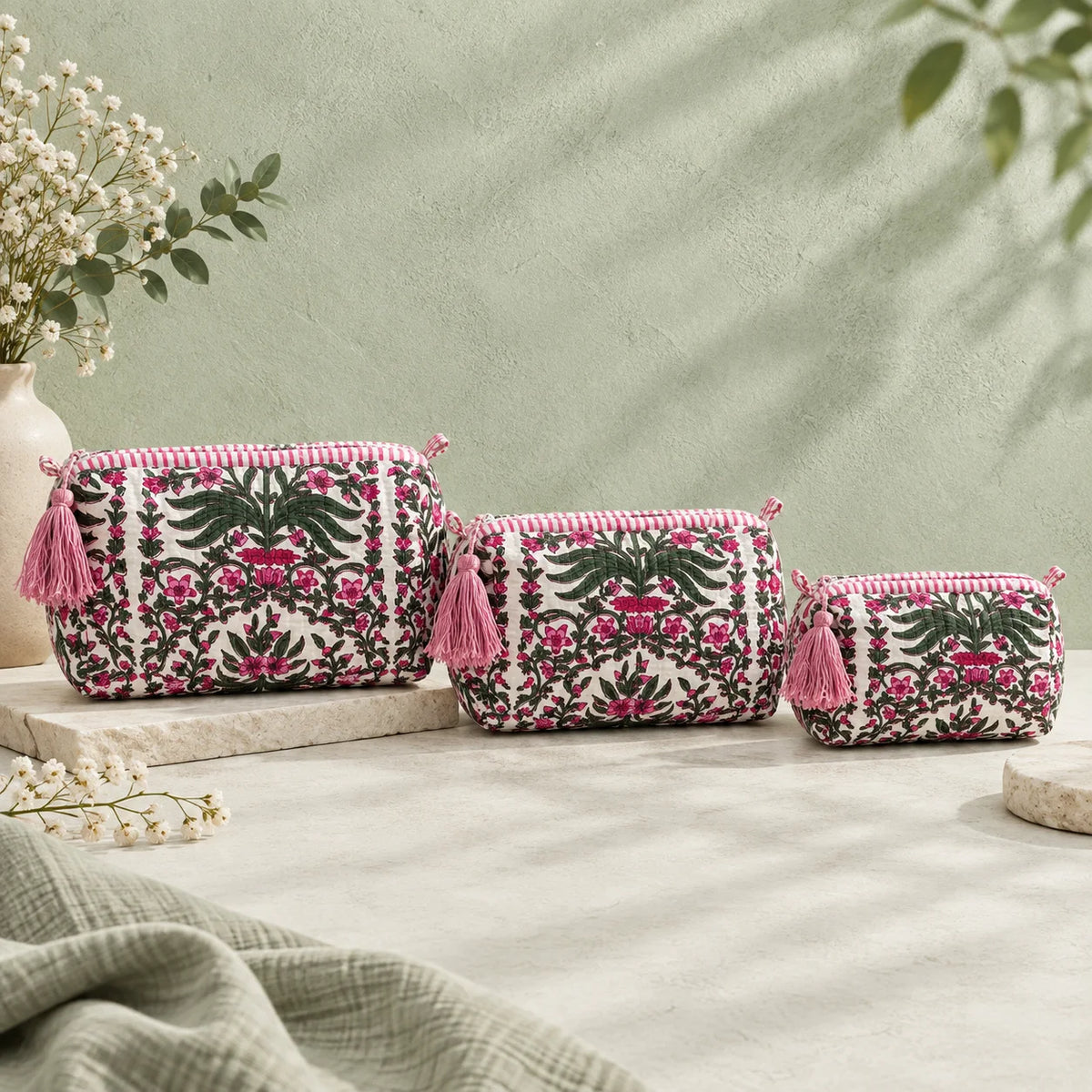 Pink Vine Floral 3 Layered Pouches