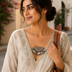 Boho Mirror Oxidised Necklace