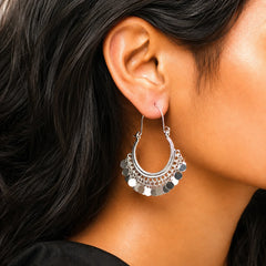 Silver Plated Coin Hoop Earrings