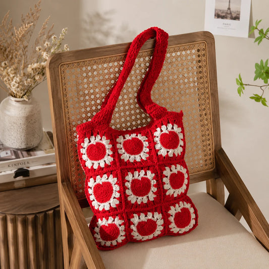 Crochet Knitted Heart Shoulder Bag