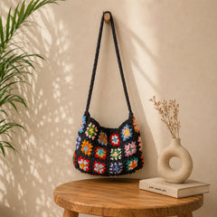 Vibrant Black Crochet Sling Bag