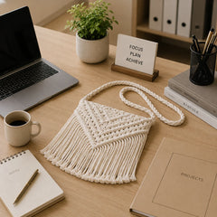 Macrame White Tassel Sling Bag