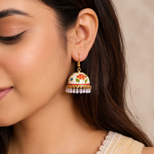 Bright Floral Meenakari Bell Jhumka