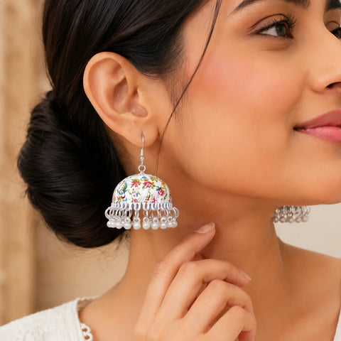 Floral Bloom Dome Meenakari Jhumka