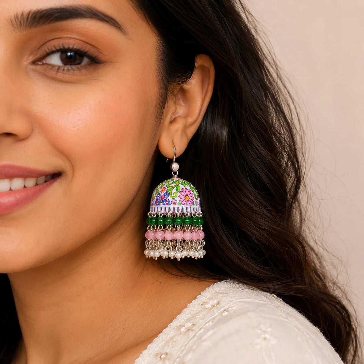 Meenakari Floral Spring Beaded Jhumka