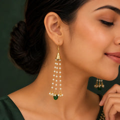 Traditional Golden Cone Pearl Chain Tassel Earrings