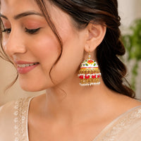 Floral Rose Meenakari  Beaded Jhumka