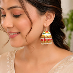 Floral Rose Meenakari  Beaded Jhumka