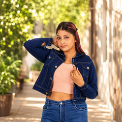 Deep Blue Crop Denim Jacket