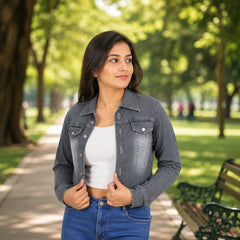 Grey Crop Denim Jacket