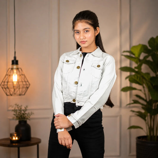 White Crop Denim Jacket