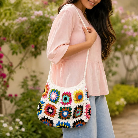 Colourful Floral Crochet Shoulder Bag