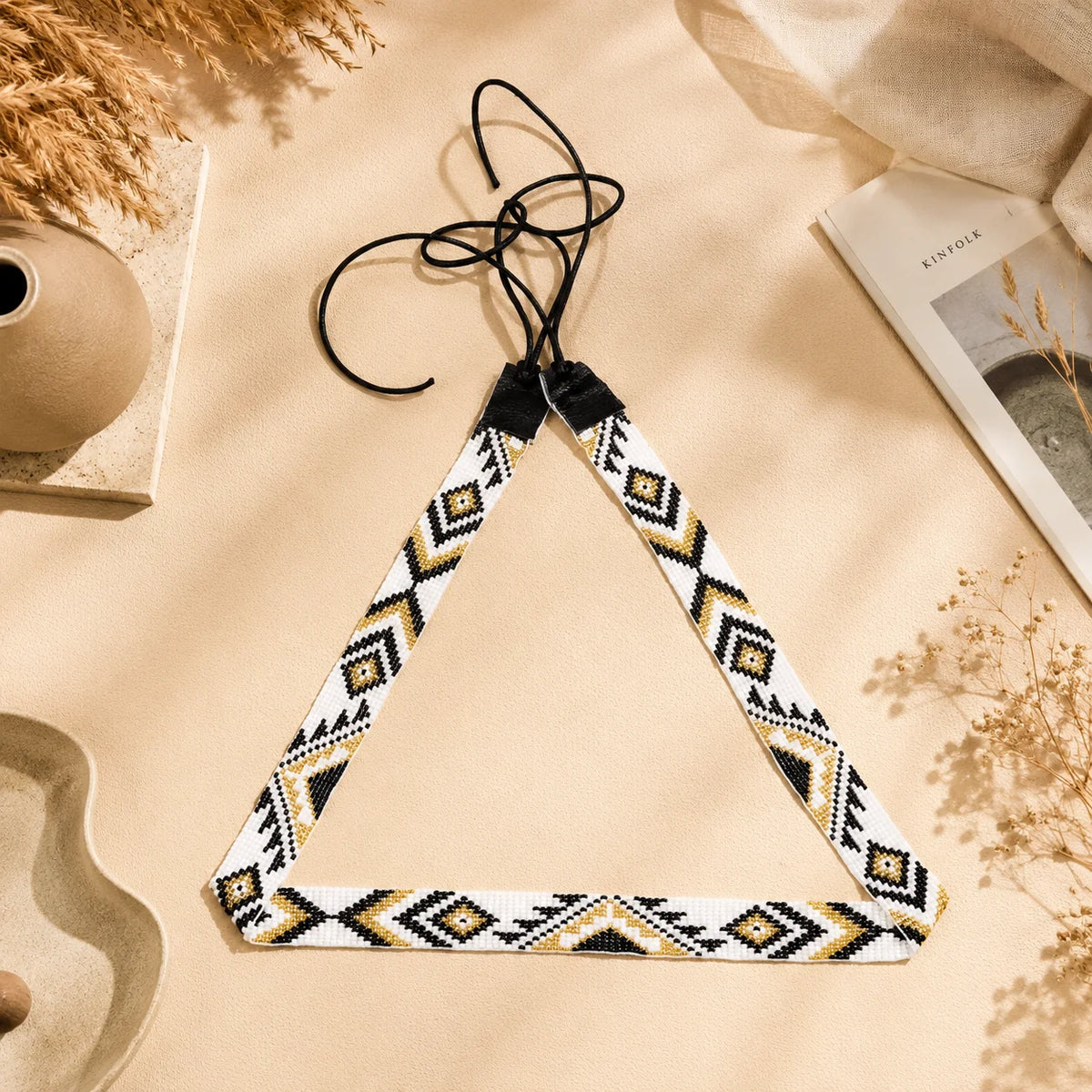 Beaded White Black N Gold Chevron Belt