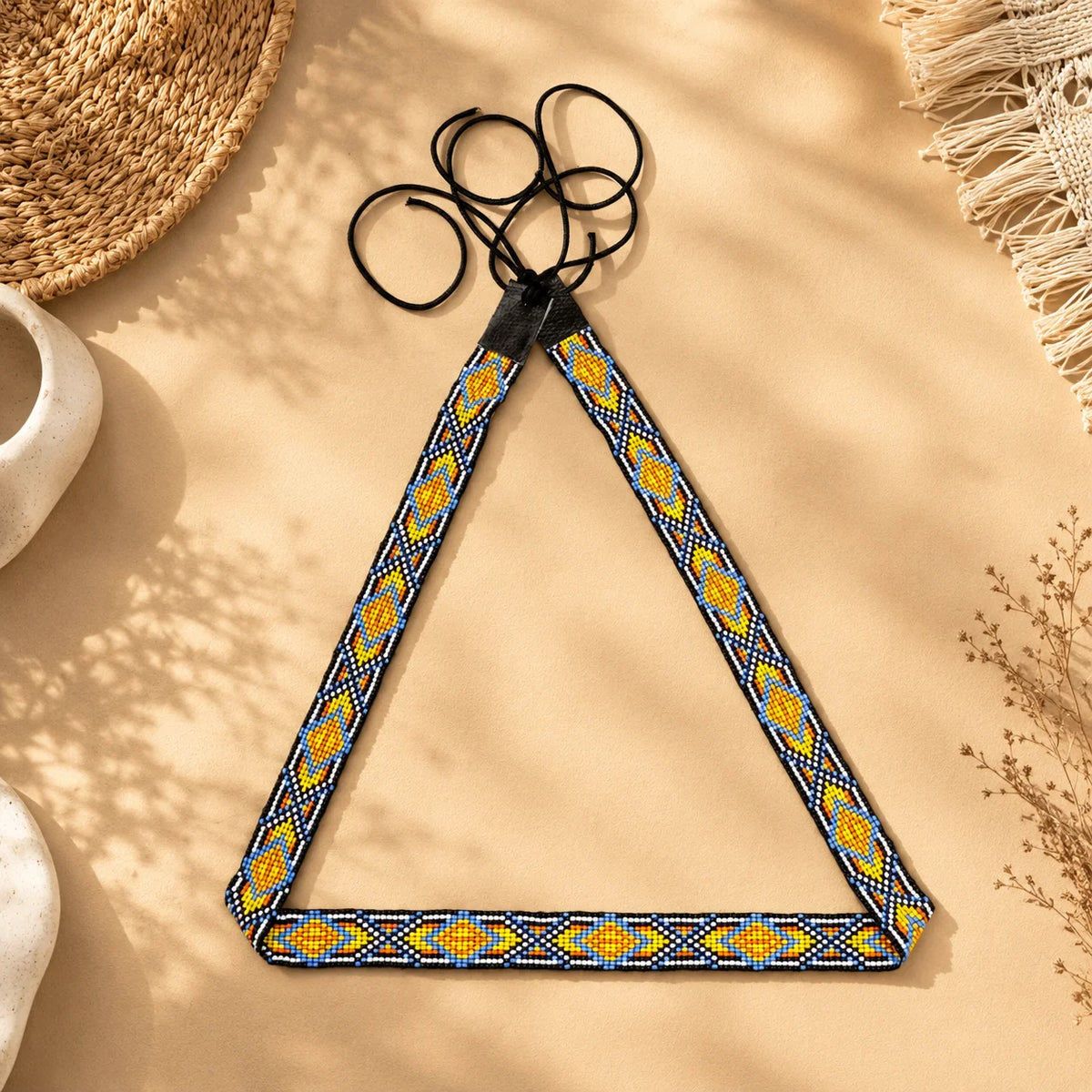 Beaded Multicolour Geometric String Belt