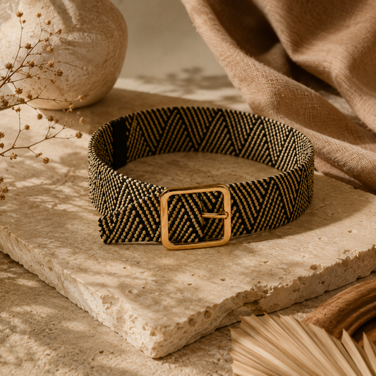 Raffia Black N Cream Chevron Belt