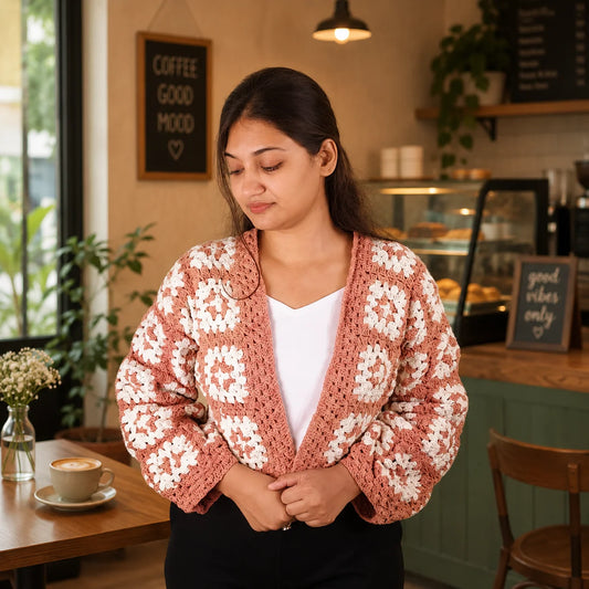 Patterned Peach Crochet Cardigan