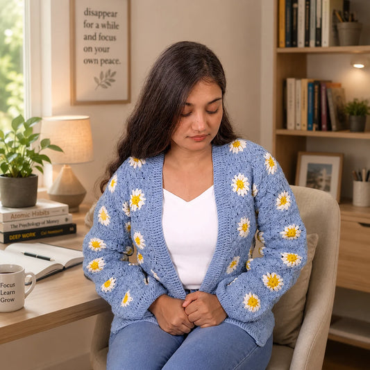 Blue Blossom Crochet Cardigan