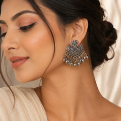 Oxidised Silver Ghungroo Stud Earrings