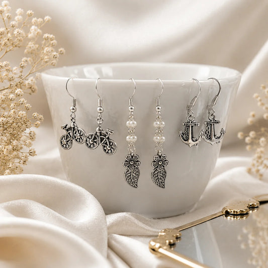 Oxidised Silver Quirky Earrings Combo