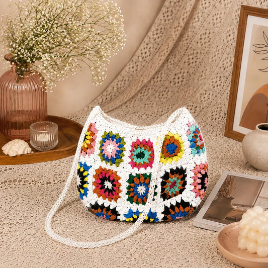 Colourful Floral Crochet Shoulder Bag