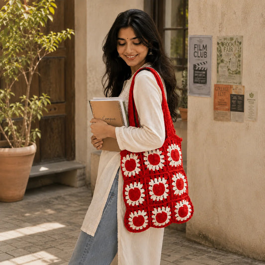 Crochet Knitted Heart Shoulder Bag
