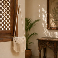 Macrame Long Tassel Half Moon Sling Bag