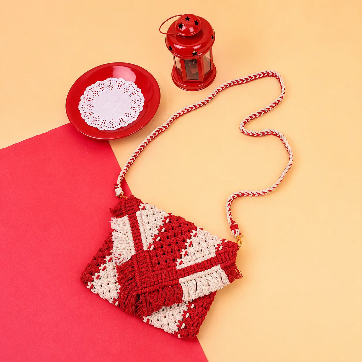 Macrame Red N White Sling Bag