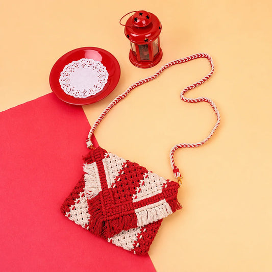 Macrame Red N White Sling Bag