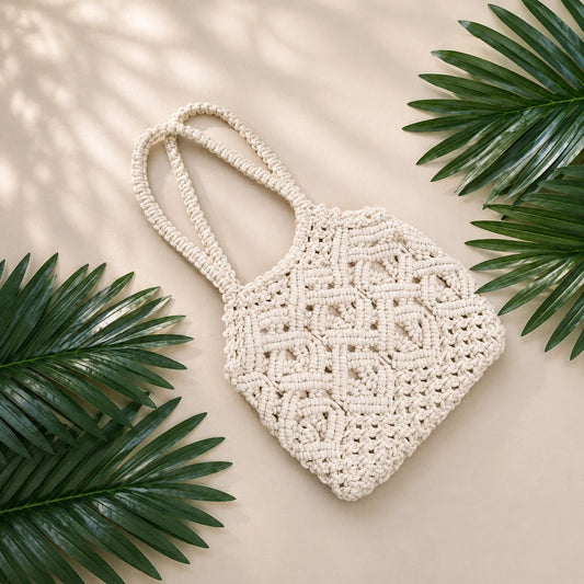 Macrame White Shoulder Bag