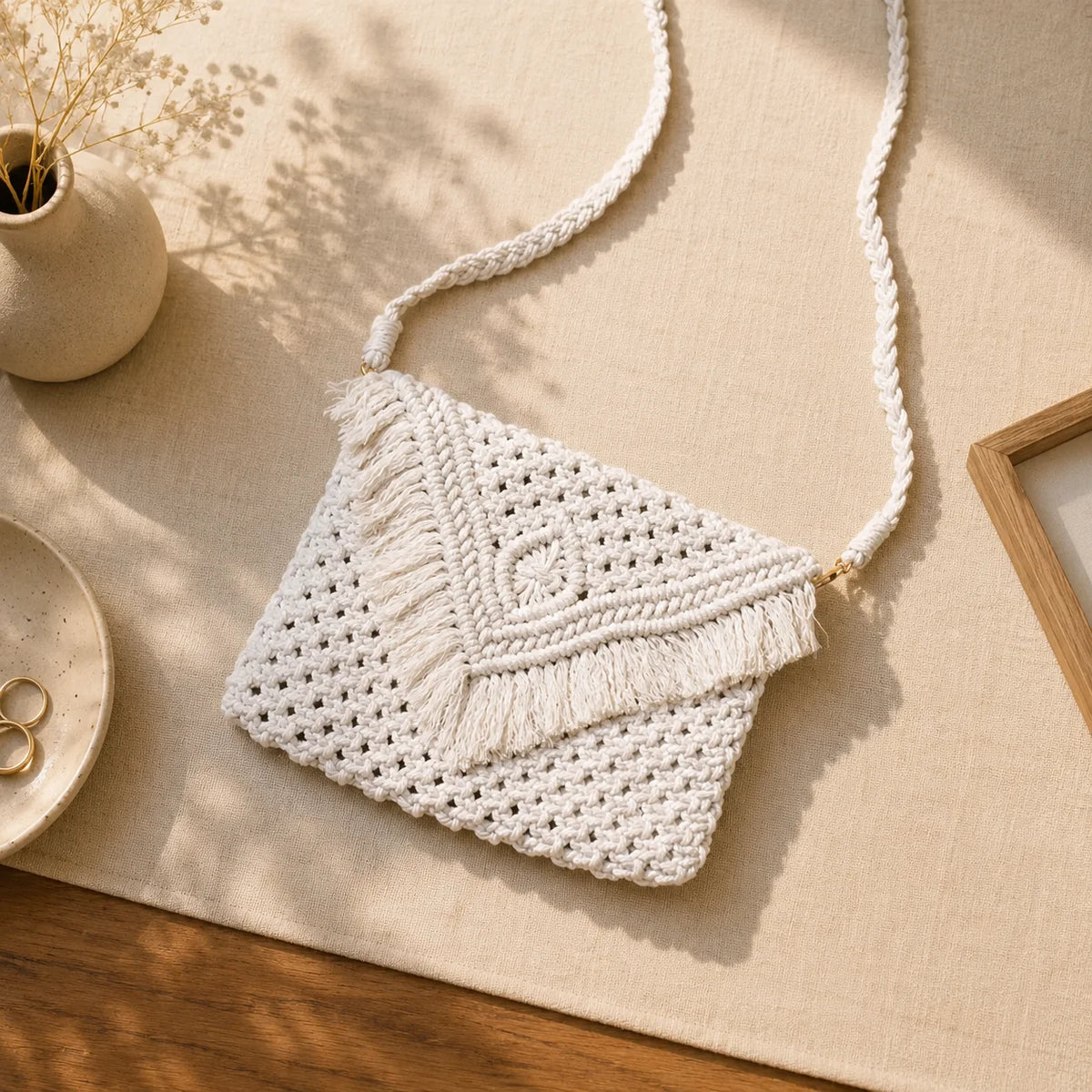 Macrame All White Sling Bag