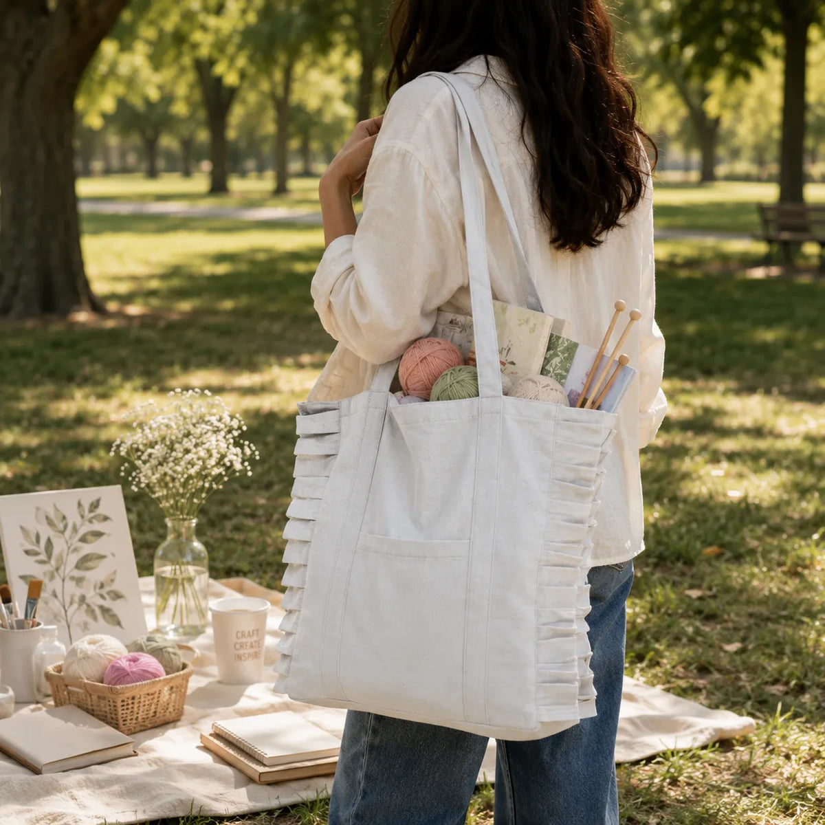Misty White Frill Tote Bag
