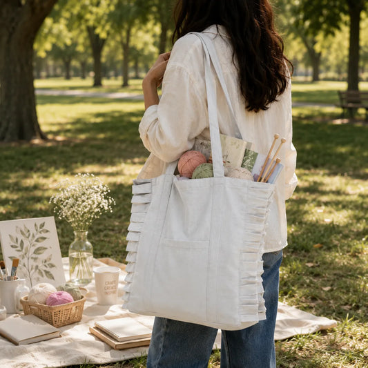 Misty White Frill Tote Bag