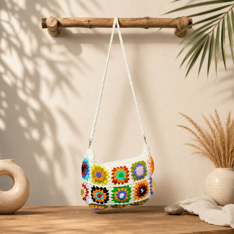 Colourful Floral Crochet Shoulder Bag