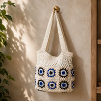 Crochet White n Blue Shoulder Bag