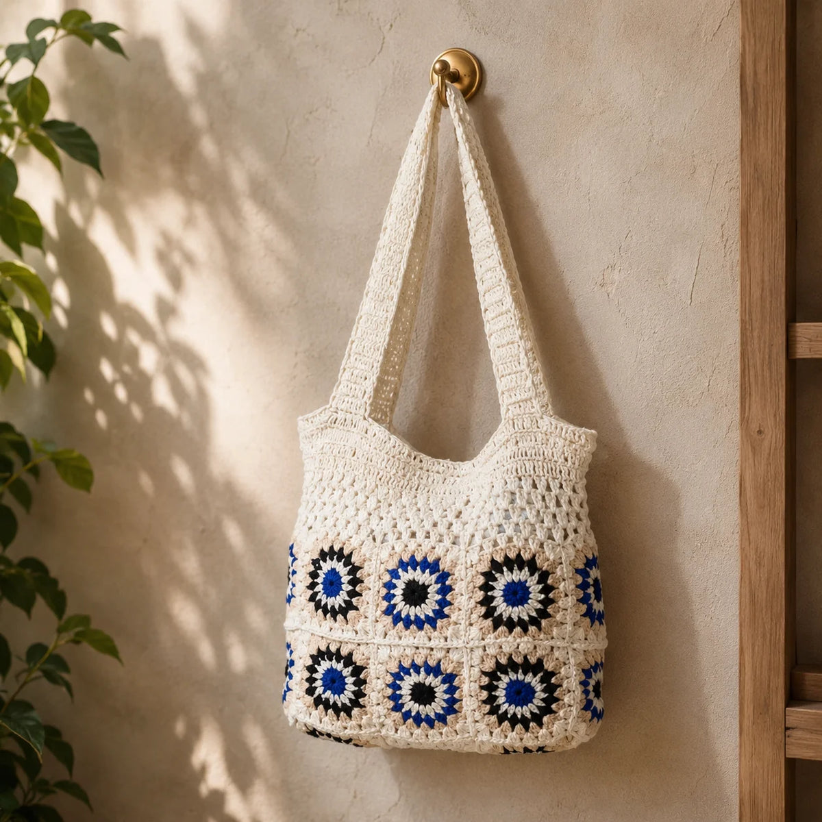 Crochet White n Blue Shoulder Bag