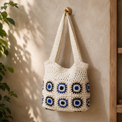 Crochet White n Blue Shoulder Bag