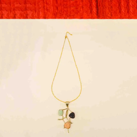 Brass Stone Studded Pendant Necklace