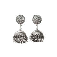 Silver Intricate Dome Bell Jhumka