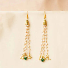 Traditional Golden Cone Pearl Chain Tassel Earrings