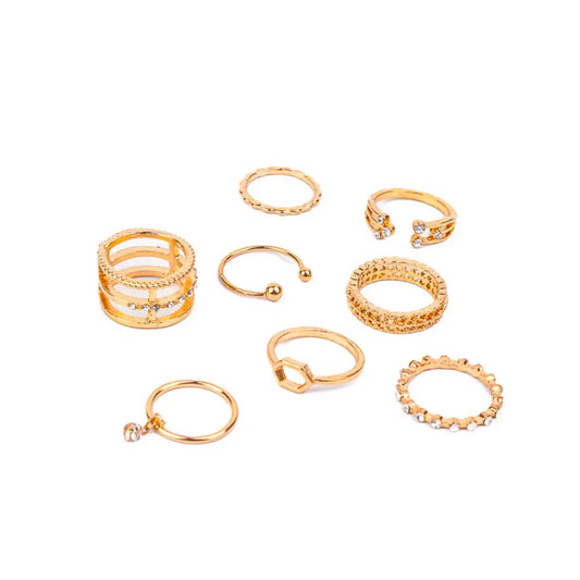 Pack of 8 Golden Bejewelled Rings Combo