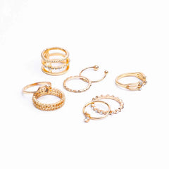 Pack of 8 Golden Bejewelled Rings Combo