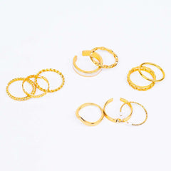 Pack of 10 Golden And Pearly White Chain Ring Combo