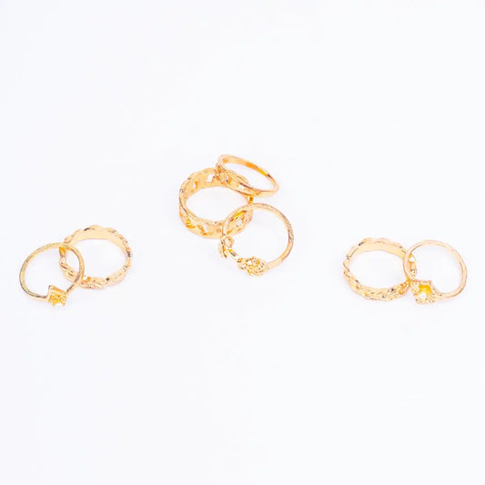 Pack of 7 Boho Golden Rustic Rings Combo