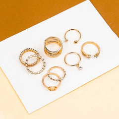 Pack of 8 Golden Bejewelled Rings Combo