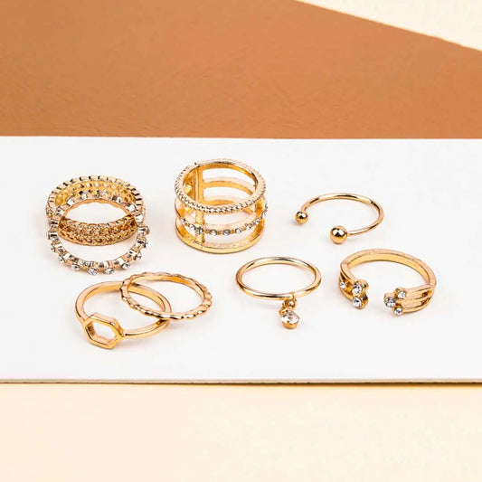 Pack of 8 Golden Bejewelled Rings Combo