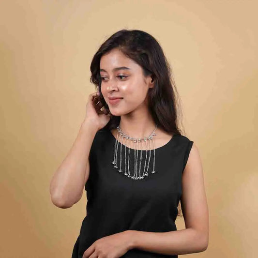 Silver Multi Chain Tassel Necklace