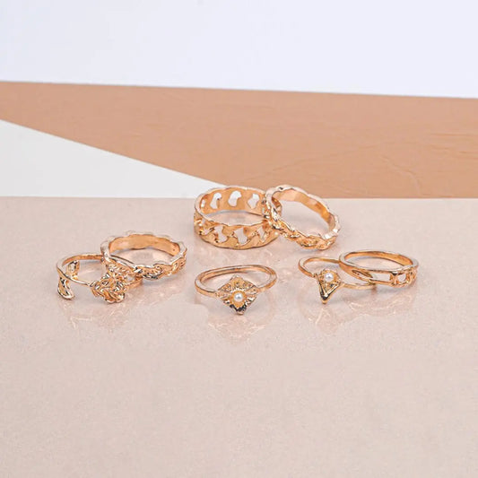 Pack of 7 Boho Golden Rustic Rings Combo